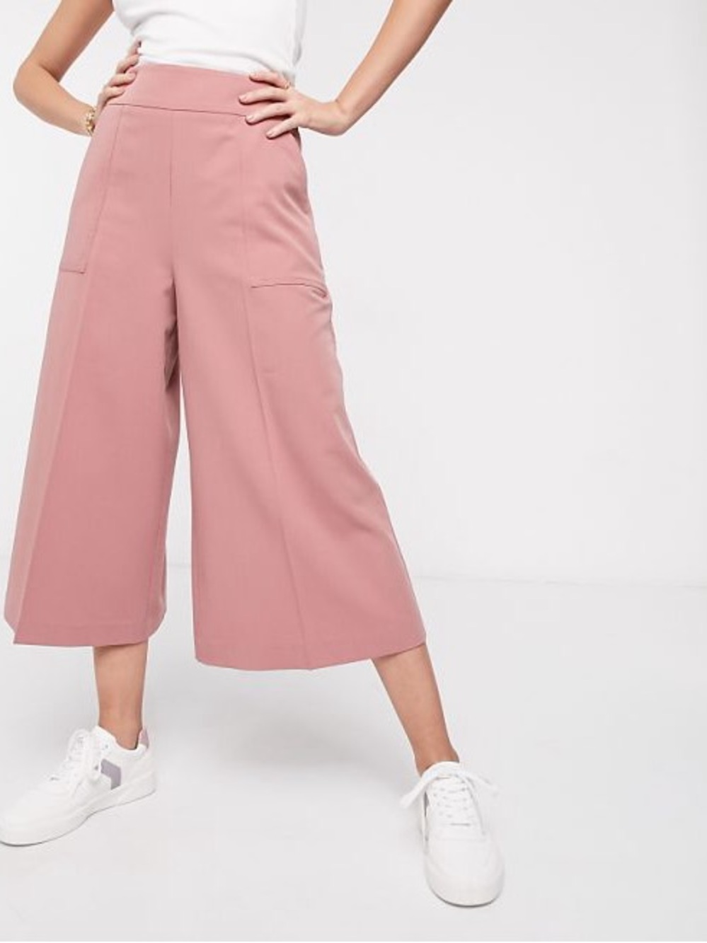 ASOS Design NWT Culottes Wide-Leg Cropped Pants Blush Pink Dusty Rose Size 4